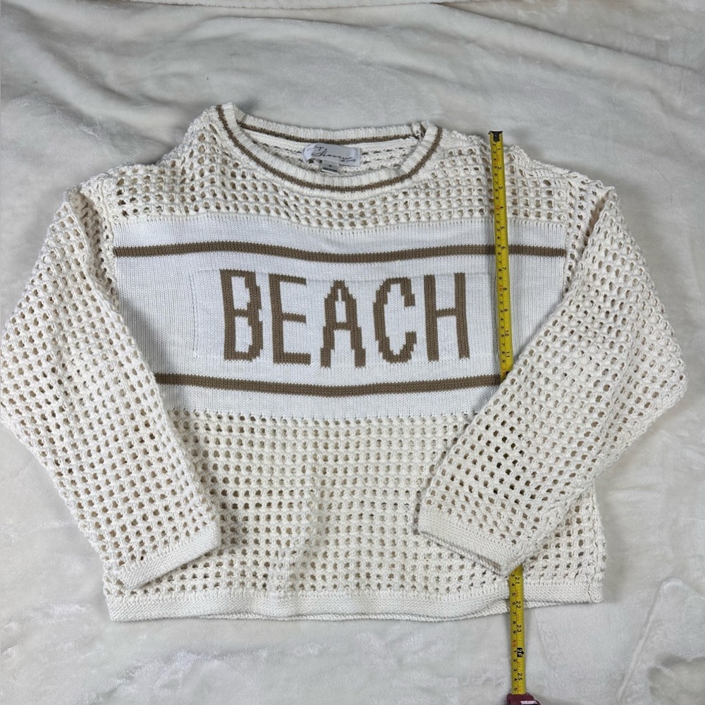Vintage Havana embroidered beach, cream, white sweater size M